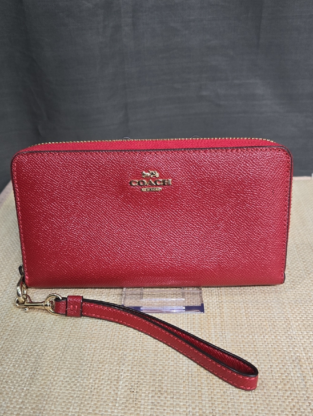 Coach Red Saffiano Zip-Around Wristlet Wallet with Detachable Strap